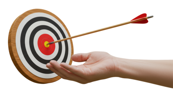 Isolated Arrow Hitting Target in Hand