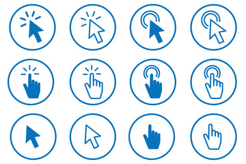 click icon set. hand click icon, cursor icon, Pointer cursor sign and symbol. fill and flat style design on white background eps 10.