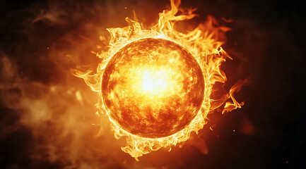 Blazing Sphere: A dramatic depiction of a celestial orb engulfed in fiery energy and intense heat.