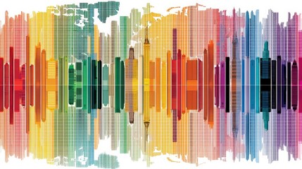 Abstract colorful vertical stripes background, vibrant rainbow spectrum, textured paint effect, digital art.