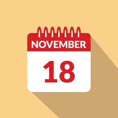 November 18 Calendar icon vector illustration.