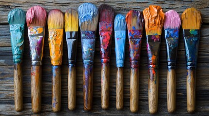 Colorful paintbrushes on weathered wood (2)