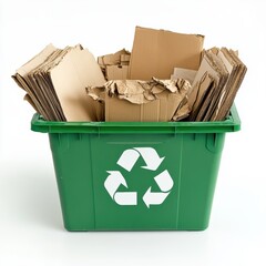 Recycling symbol on recycling bin for paper cardboard recycling. Environment conservation concept.