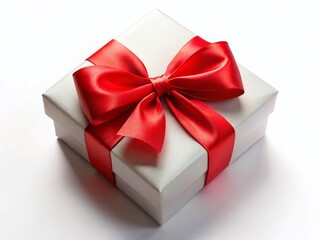 Obraz premium Exquisite Red Ribbon Gift Box A TopDown Drone Shot of Premium Packaging