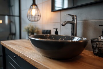 Modern Bathroom Vanity with Sleek Sink and Stylish Lighting