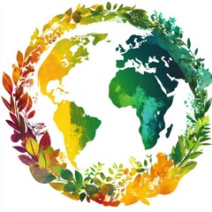 Planet earth with lush green plants. Earth day theme.