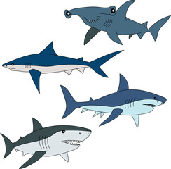 Shark Clipart Set: Hand-drawn Shark Illustrations: Doodle Cartoon Sharks for Crafters, Designers, and DIY Lovers.