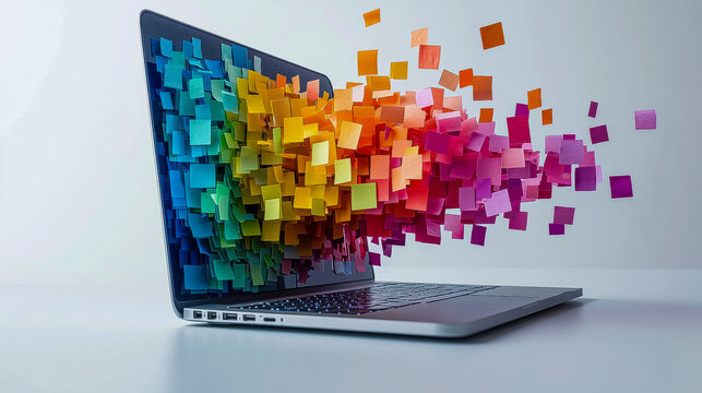 [Virtual gatherings learning online virtual] Vibrant Digital Glitch Art Explosion on Laptop Surface