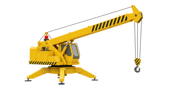 Isolated Yellow Construction Crane with Hook