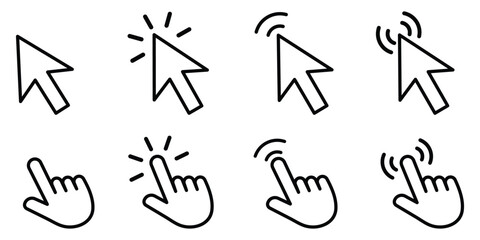 click icon set. Hand cursor icon click. Computer mouse click icon set. pointer icon set.