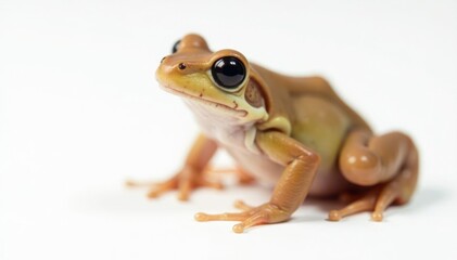 Small brown frog on white, smooth skin, minimalistic, skin, herpetology, studio shot