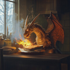 dragon thats afraid of fire sneezing and accidentally burning toast.
