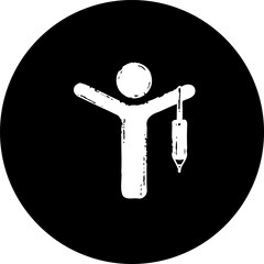 Abstract depiction of figure using medical equipment within a dark circle