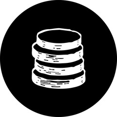 Stylized depiction of stacked coins against a solid circular background