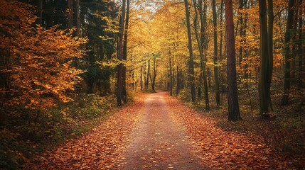 Obraz premium A cozy nature scenery background of an autumn forest path.