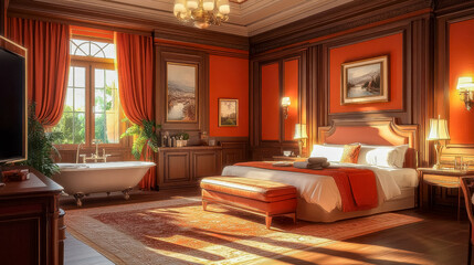 [Cozy bedroom design ideas] Cozy Bedroom Retreat Luxurious Furniture, Plush Seating, and Warm Ambiance