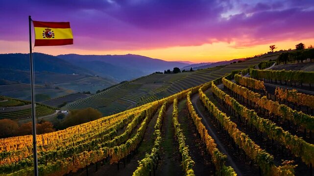 Vineyard with the Spanish flag.