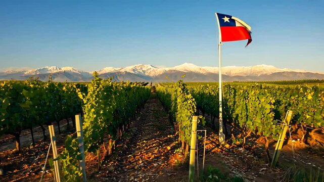 Vineyard with the Chilean flag.
