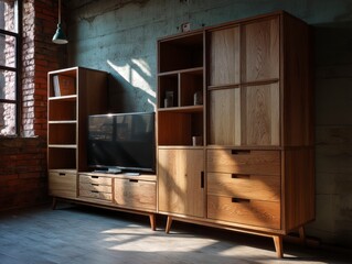 Modern Compact TV Unit and Wardrobe Set in Stylish Interior Corner