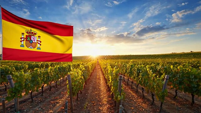 Vineyard with the Spanish flag.
