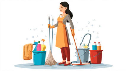 Fototapeta premium A cleaning professional offering environmentally friendly home cleaning services. 