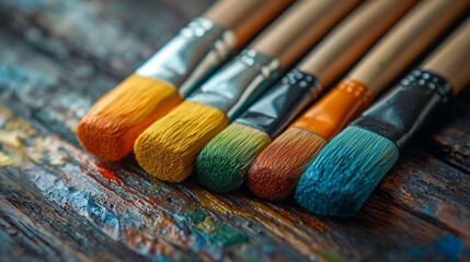 Fototapeta premium Paintbrushes with colorful bristles