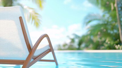 Obraz premium Serene Poolside Lounger Relaxing White Chair by Tropical Pool Summer Vacation