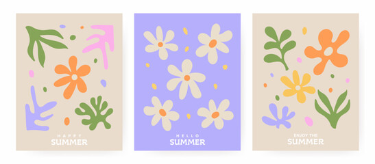 Fototapeta premium A sleek vector summer collection featuring abstract flowers, leaves, and organic shapes. Perfect for modern minimalist designs in advertising, branding, posters, prints, and celebrations.Vector design