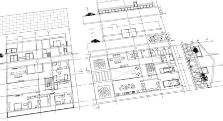 Fototapeta premium house draft floor plans facades sections