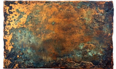 Aged Copper Surface with Oxidized Patina and Rough Texture Isolate on Transparent Background, cutout, png