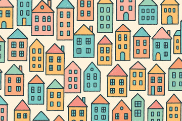 Fototapeta premium Colorful hand drawn houses pattern for home decor and design projects