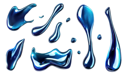 Futuristic Biotech Liquid Drips and Splashes in Sci-Fi Style Isolate on Transparent Background, cutout, png