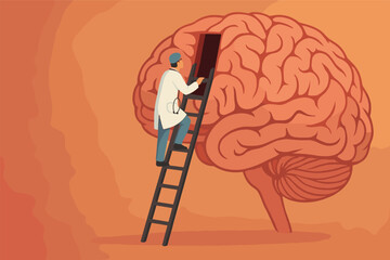 Scientist exploring human brain conceptual design for scientific study and innovation