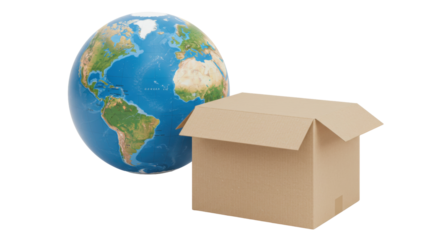 Isolated Earth Globe Next to Cardboard Box