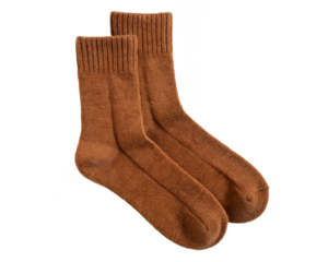 Pair of Fleece-Lined Wool Socks in Warm Brown, On Transparent Background