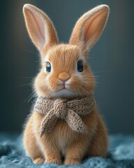 Cute rabbit wearing a cozy scarf, adorable pose.