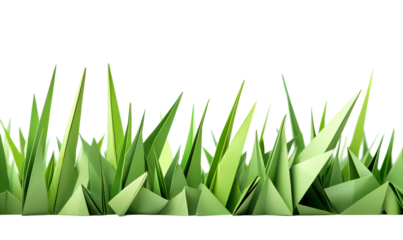 Lush Green Grass Origami Paper Art Perfect for Nature Themes Isolate on Transparent Background, cutout, png