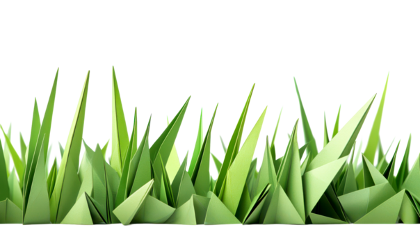 Lush Green Grass Origami Paper Art Perfect for Nature Themes Isolate on Transparent Background, cutout, png