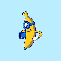 Funny Banana Holding a Book Illustration – Cute Fruit Cartoon for Kids and Merch
