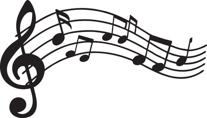 waves of musical notes and songs vector silhouette on white background