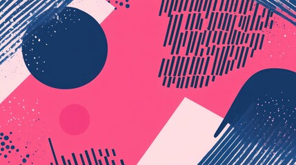 Obraz premium Abstract pink and blue geometric pattern with circles and lines.