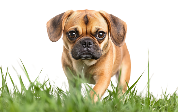 Puggle with Its Distinctive Mix of Beagle and Pug Traits Posing Happily isolated on white background PNG