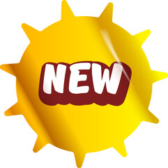 Yellow new modern round sticker isolated on white. Price sticker, sale sticker, price tag, retro label, sale or discount sticker, promotional badge set, shopping label png