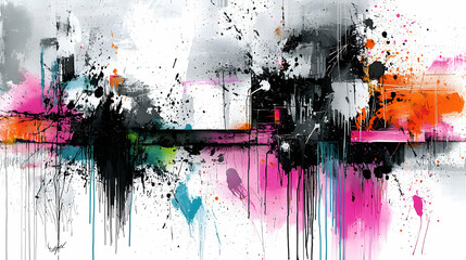 assortment of jagged lines and splattered paint in bright hues of pink, orange, and blue, creating an edgy and energetic look