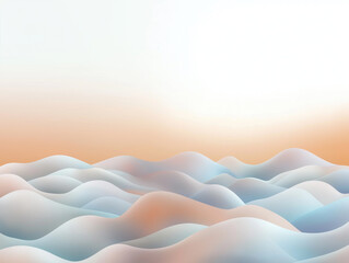 Obraz premium surreal landscape with soft, rounded shapes resembling rolling hills or waves. The color palette is composed of pastel tones, primarily light pink, peach, blue, and white