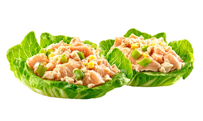 Fresh Tuna Salad in Crisp Lettuce Cups for Healthy Meals Isolate on Transparent Background, cutout, png