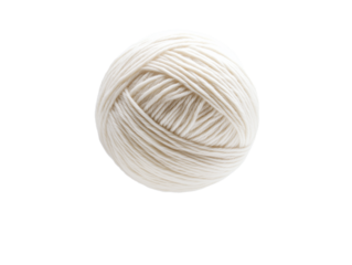 White ball of yarn floating in the air, isolated on white background. Crafts, woolen clothing, crochet, embroidery. Artistic fabric processing, woolen threads