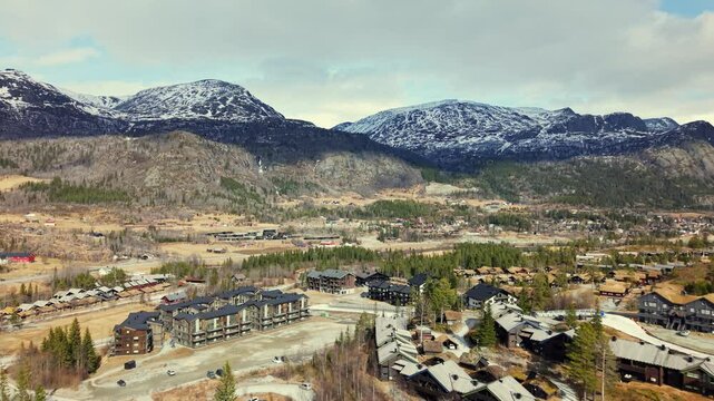 Winter aerial footage of Hemsedal, ideal for tourism, travel, and nature content.