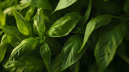 Obraz premium Vibrant green herb with fresh leaves. Close-up captures the plant's lush texture and healthy appearance, ideal for culinary or botanical themes.