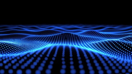 Abstract blue digital wave particles background.